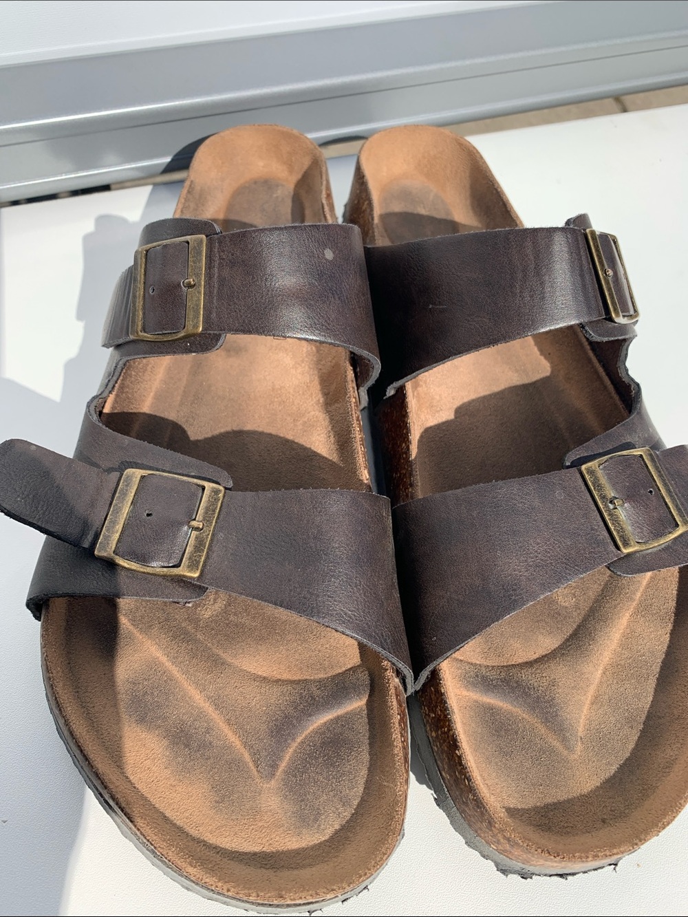 George Dark Brown Double Buckle Leather Slide Sandals 13